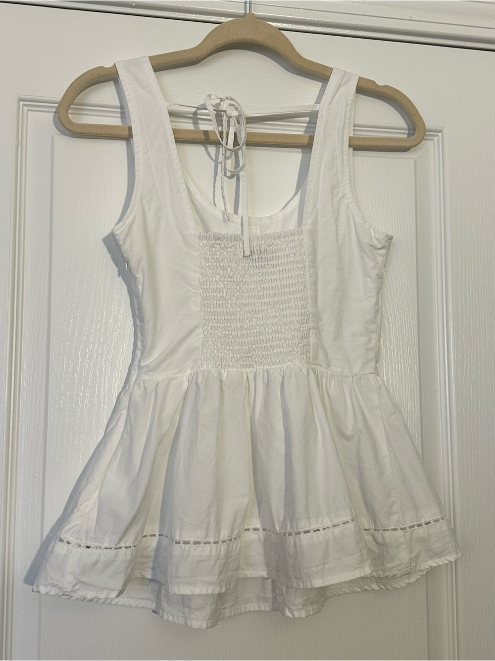 Anthropologie En Saison Britany White Peplum Cotton Blend Smocked Top Small - Picture 3 of 12